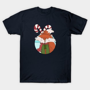 Christmas Fox with Scarf and Candy Canes T-Shirt